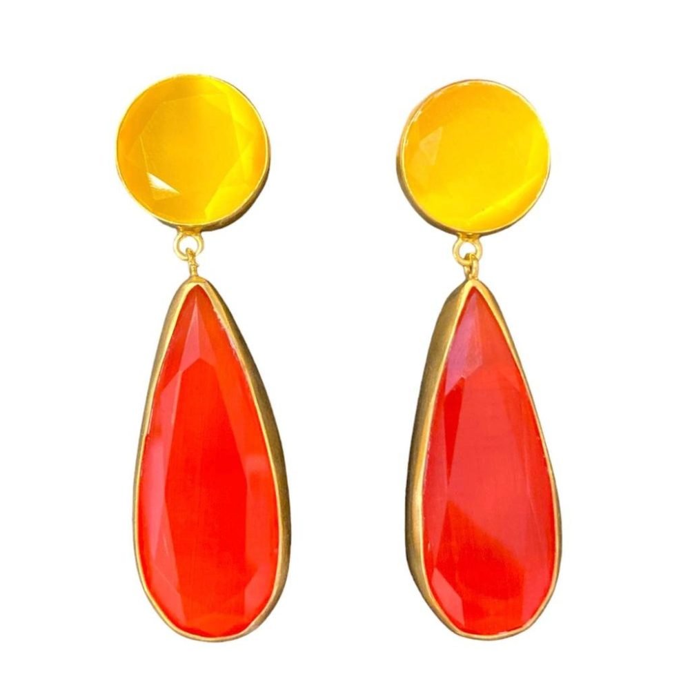 Kara Turuncu-Sarı Quartz Küpe